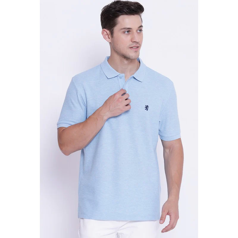 Men's Light Blue Melange Collared T-Shirt