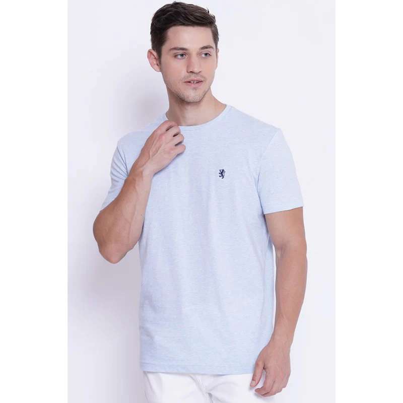 Men's Light Blue Melange Round Neck T-Shirt