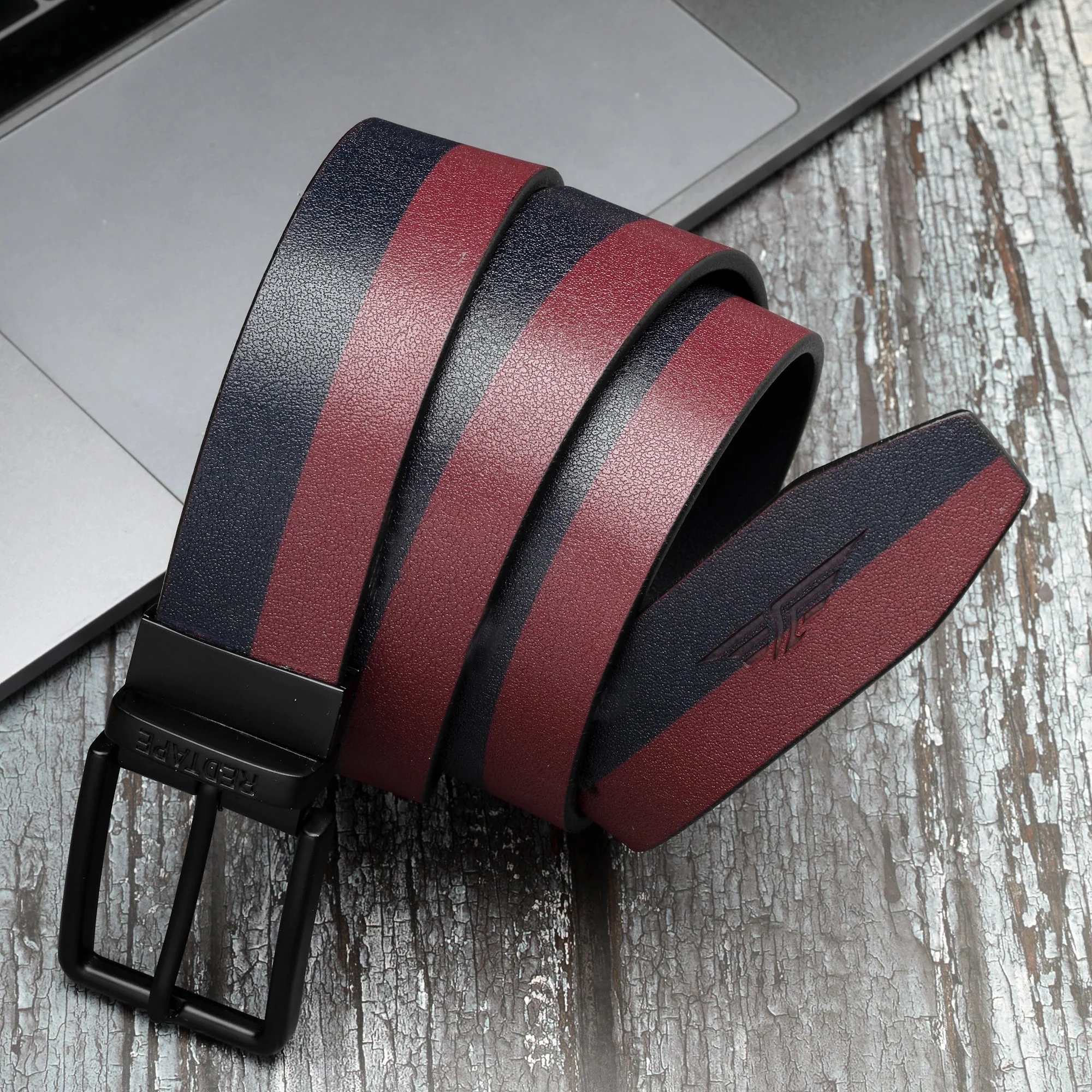 Men's Navy Burgundy Genuine Leather Wallet and Belt Combo Gift Set - Image 3