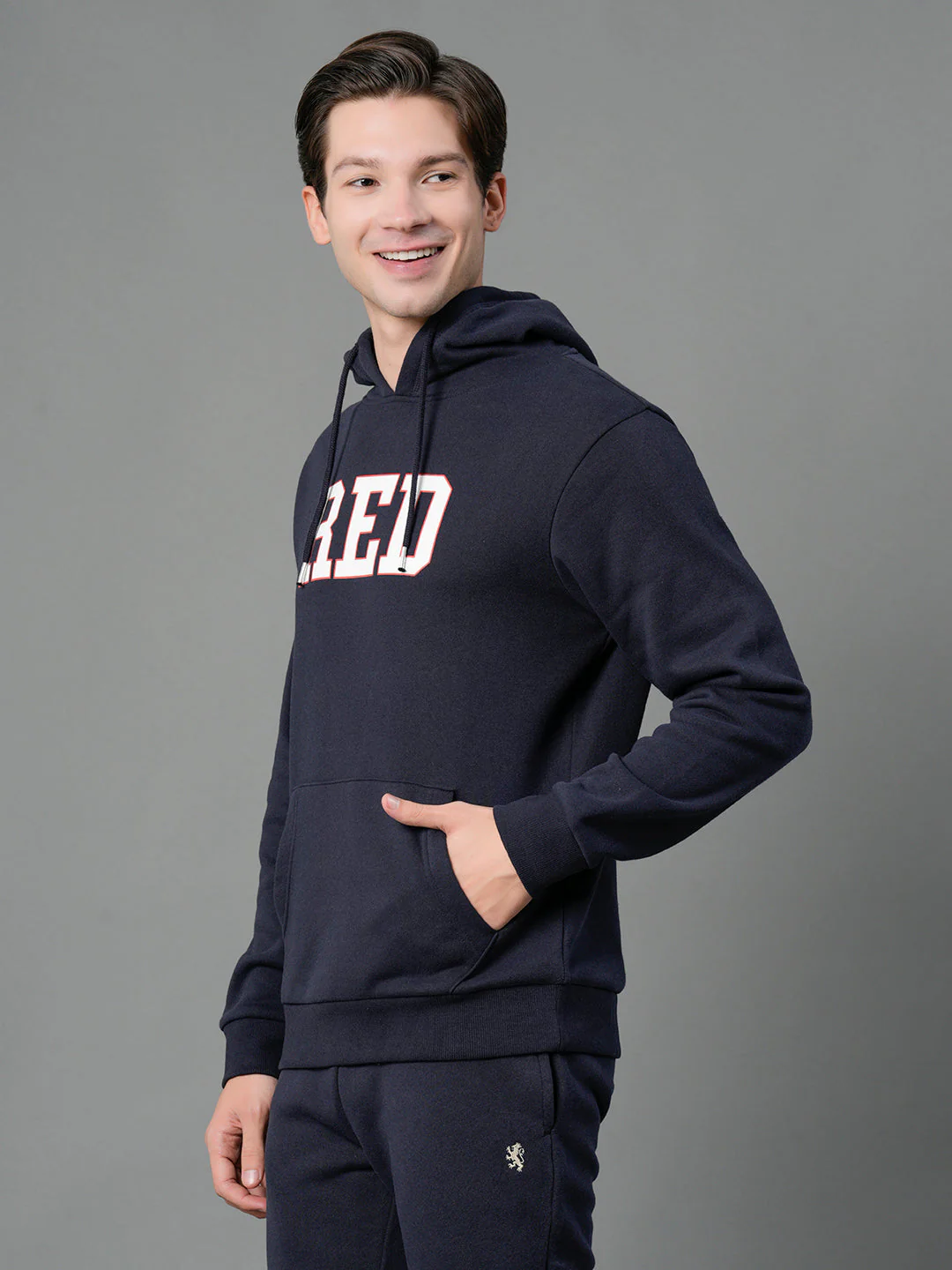 Men's Navy Graphic Print Hoodie - Image 2