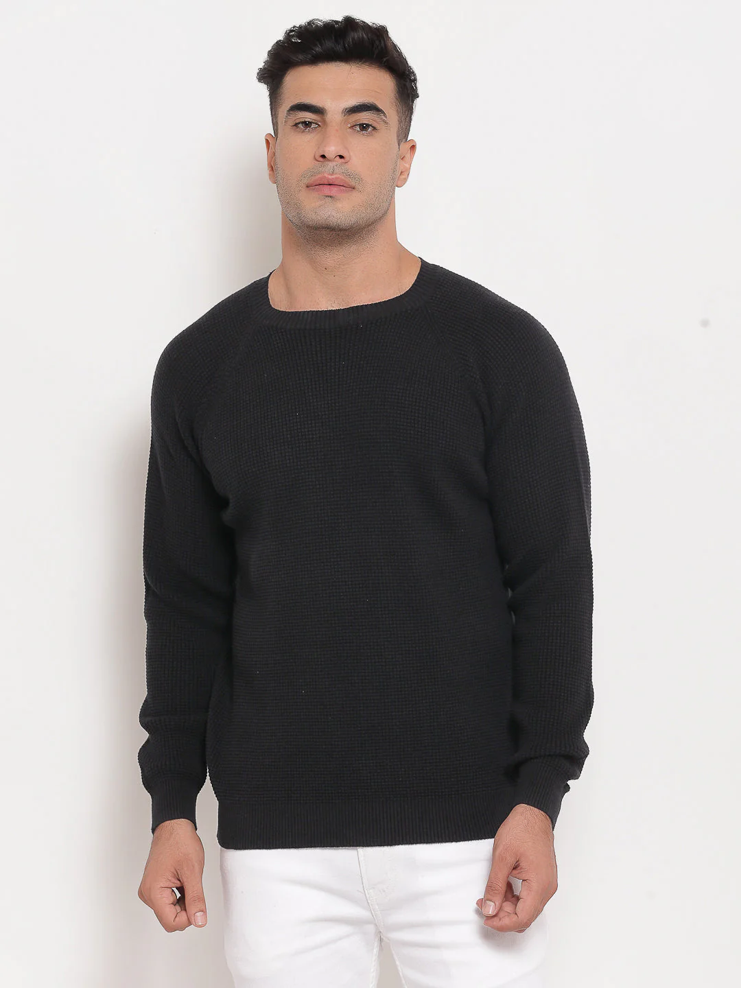 Men's Self Design Black Sweater