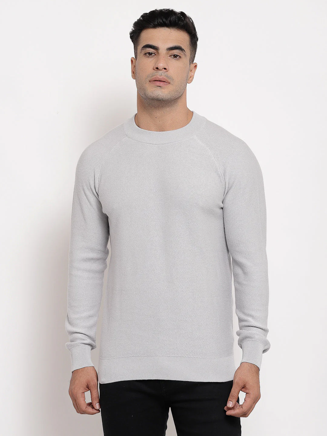 Men's Self Design Grey Sweater