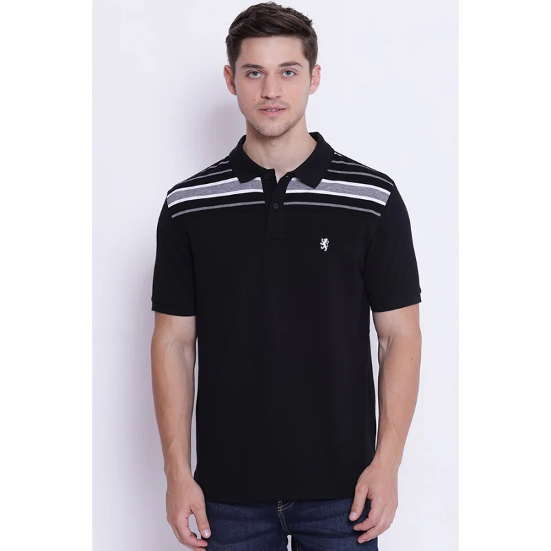 Men's White Black CollaRed T-Shirt