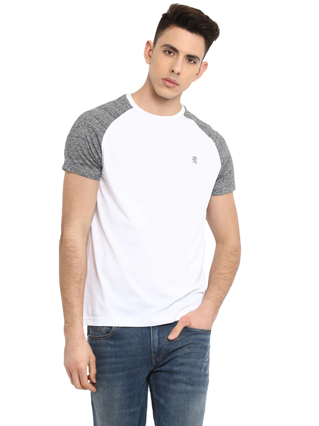 Men White/Charcoal Melange T-Shirt