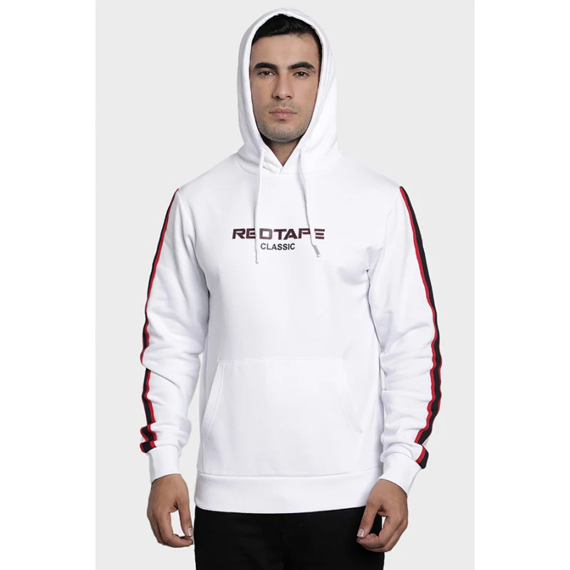 Men's White Cotton Fleece Hoodie