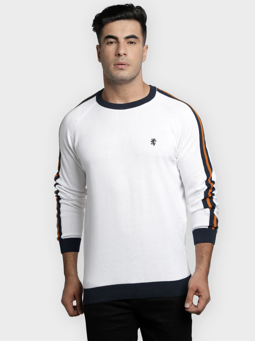 Men's White Solid Pure Cotton Sweater