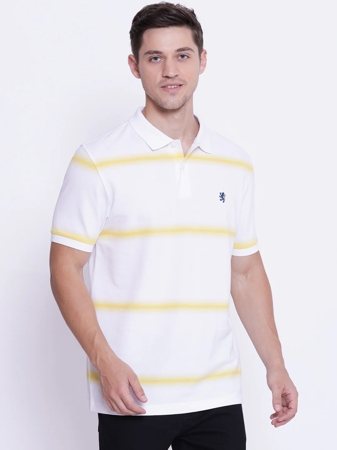 Men's Yellow White CollaRed T-Shirt