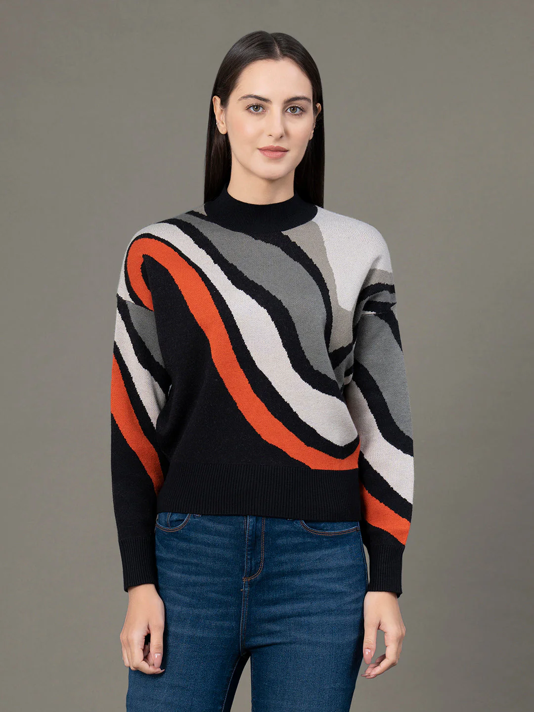 Mock Neck Drop Shoulder Sweater for Women