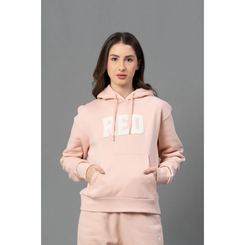 Women Light Peach Embroidered Hoodie