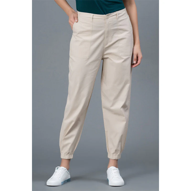 Beige Cotton Joggers for Women