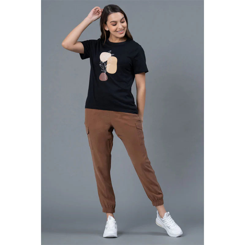 Casual Black Round Neck T-Shirt for Women - Image 5