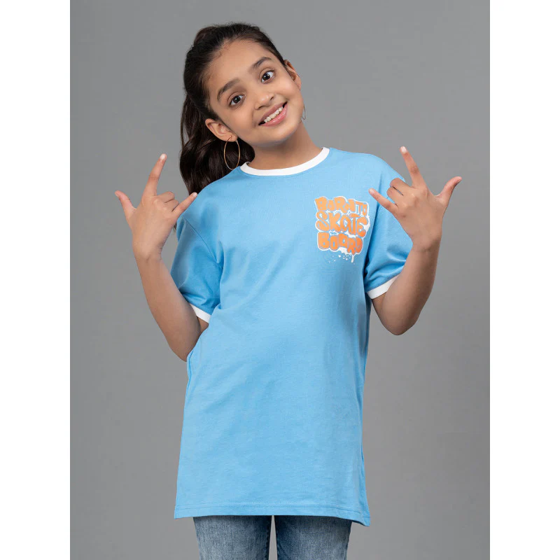 Deep Sky Blue Color Girls T-Shirt| Best in Comfort|Cotton| Casual Fit| Half Sleeves