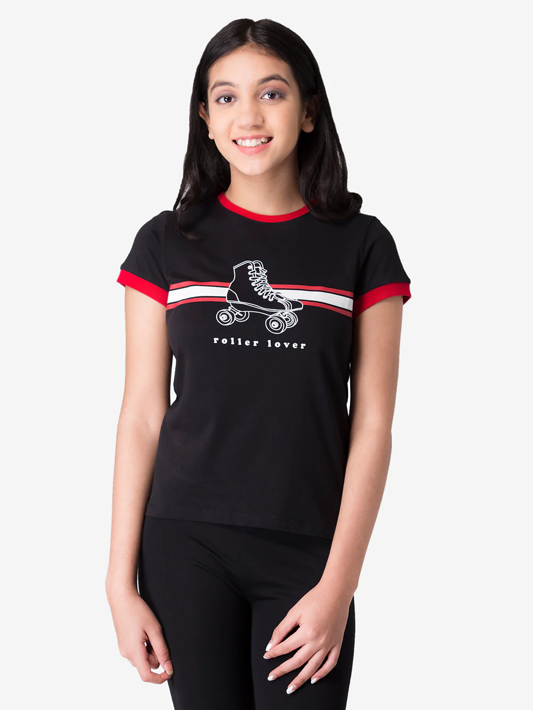 Girl's Black Round Neck T-Shirt