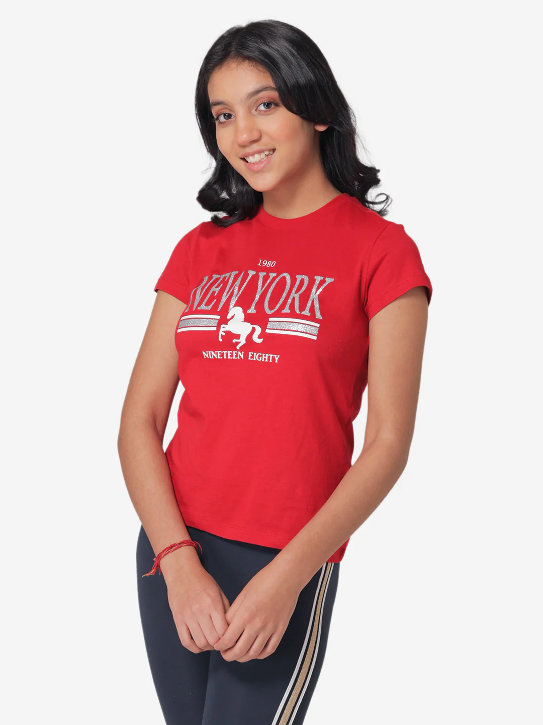 Girl's Red Round Neck T-Shirt