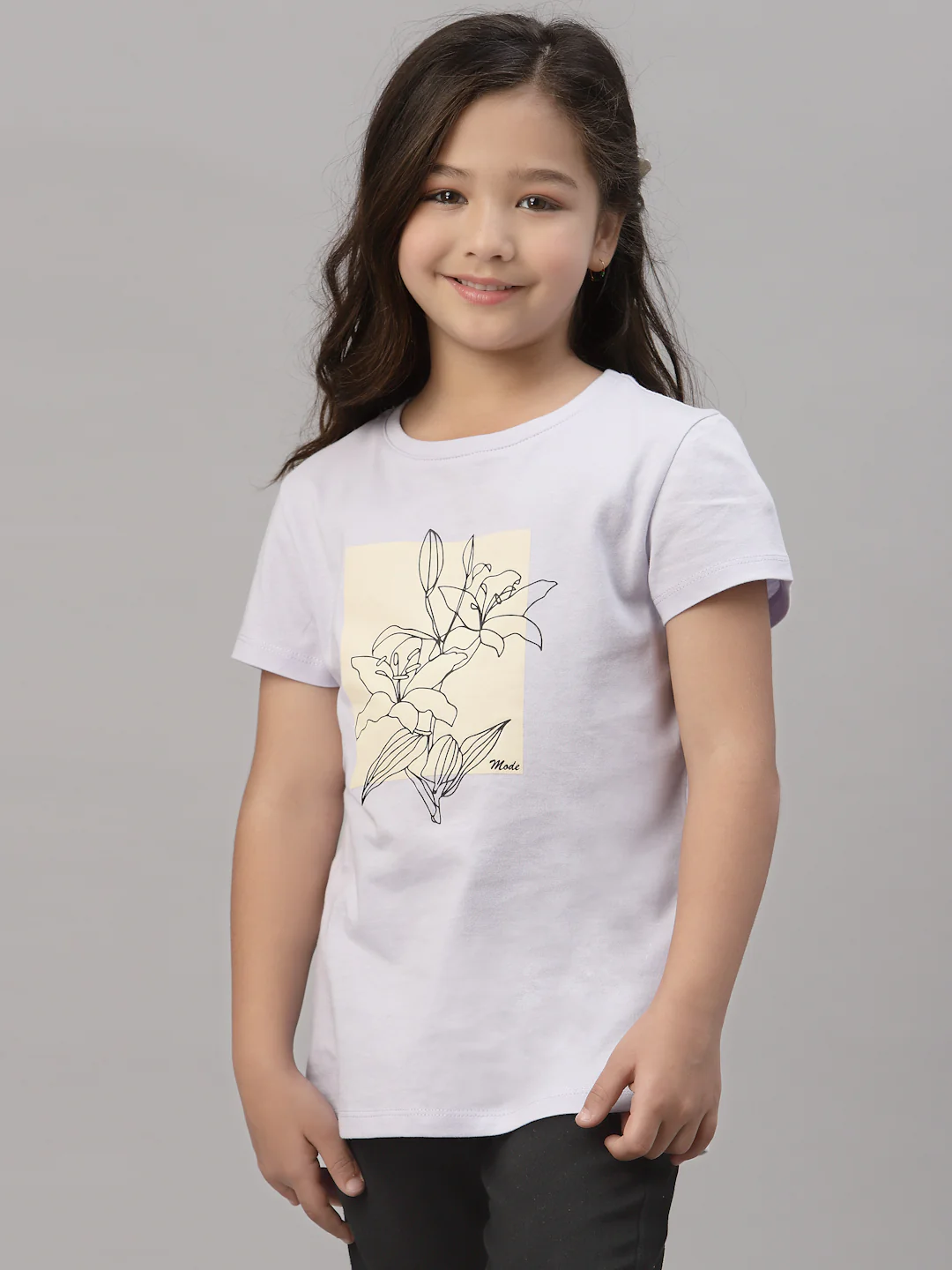 Girls Lavender Round Neck T-Shirt