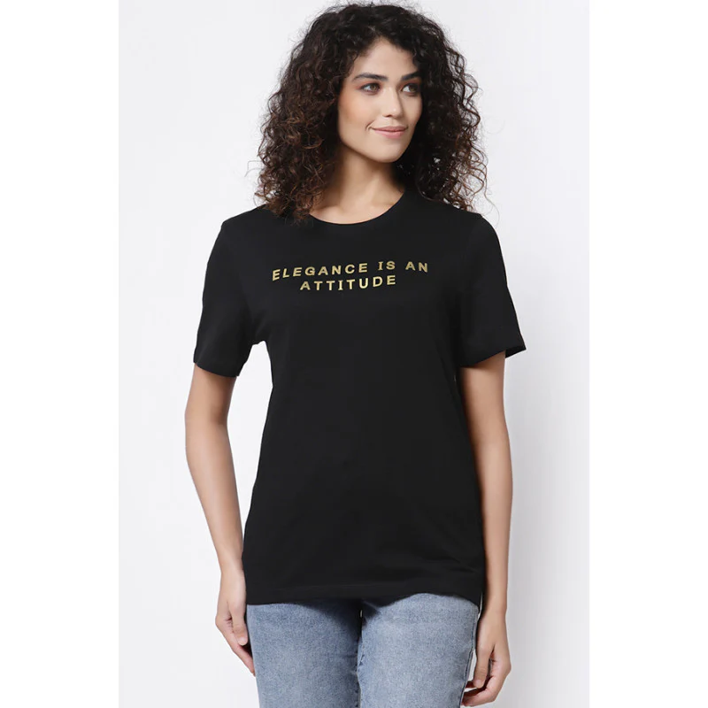 Women Black Round Neck T-Shirt