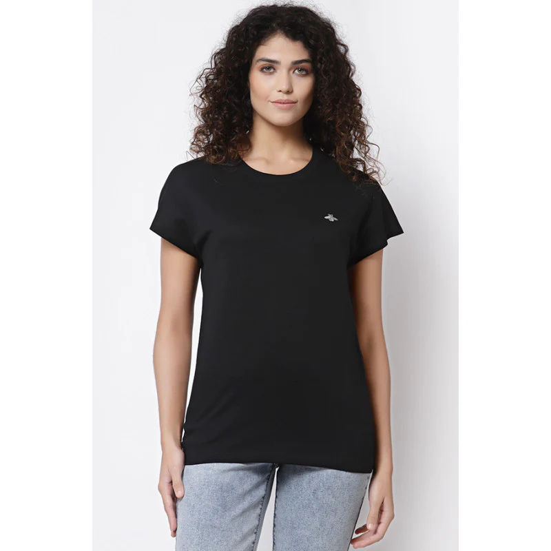 Women Black Round Neck T-Shirt