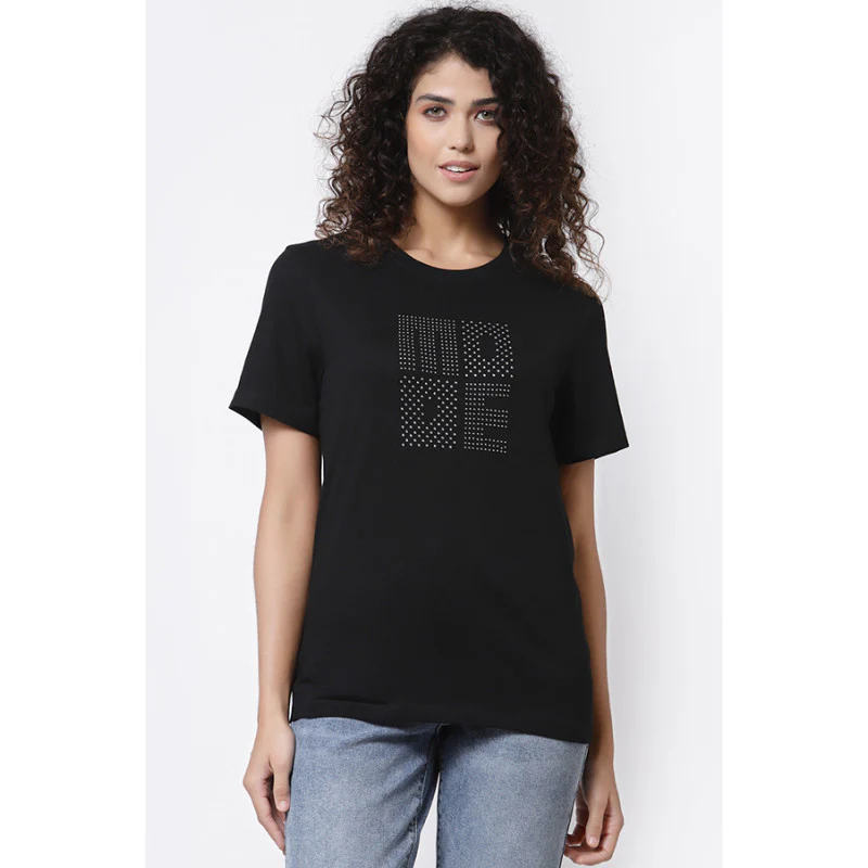 Women Black Round Neck T-Shirt