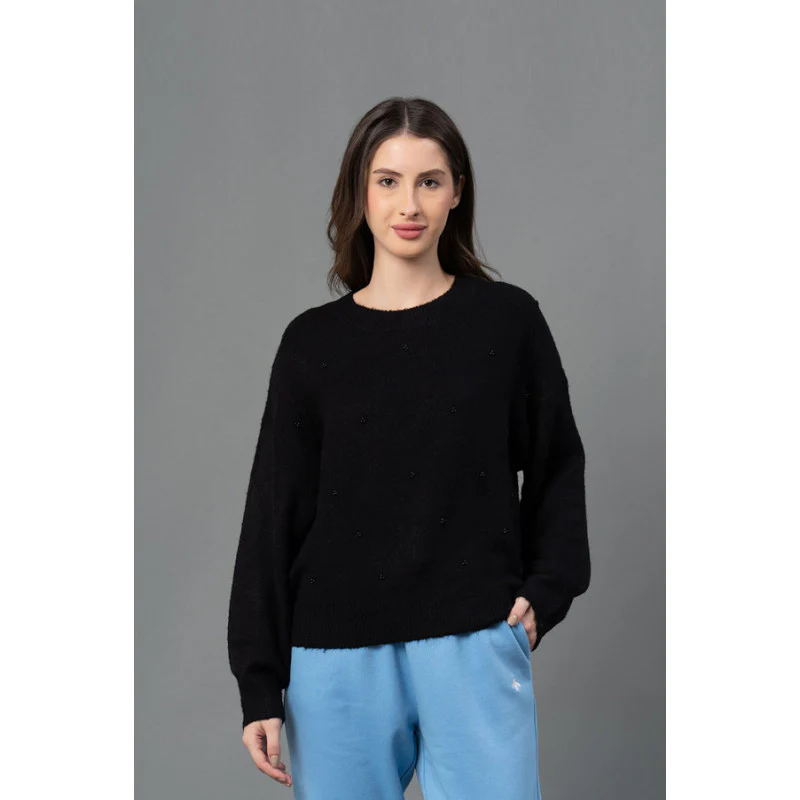 Women Black Solid Sweater