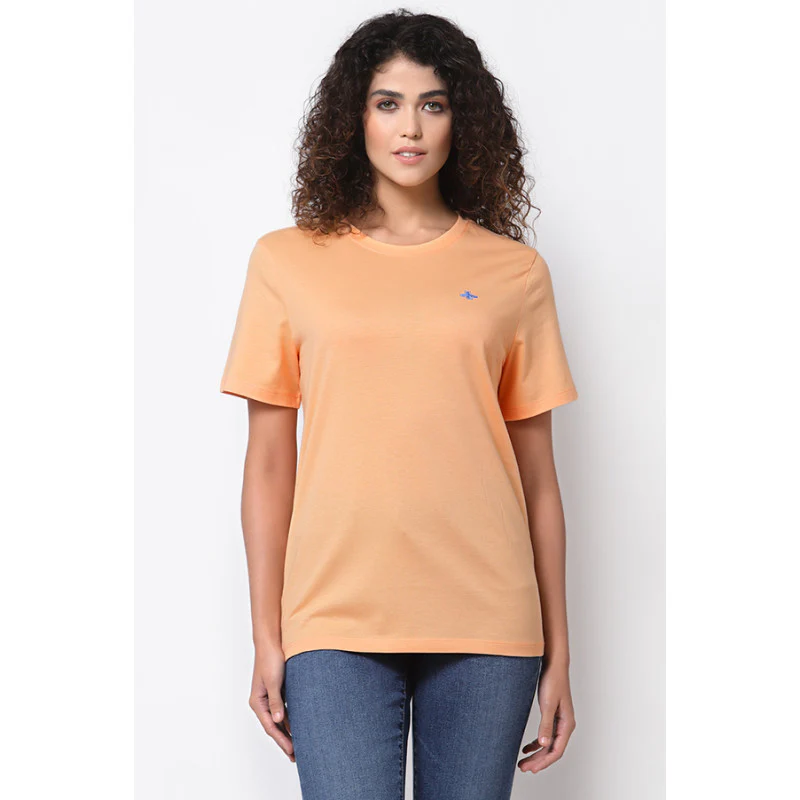 Women Bright Coral Round Neck T-Shirt