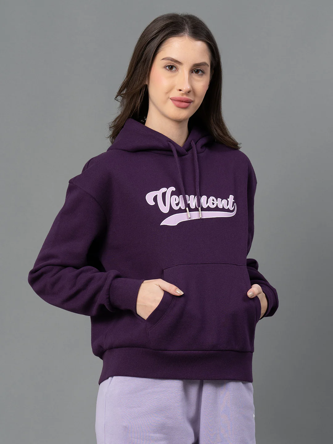 Women Dark Purple Graphic Print Hoodie - Image 3