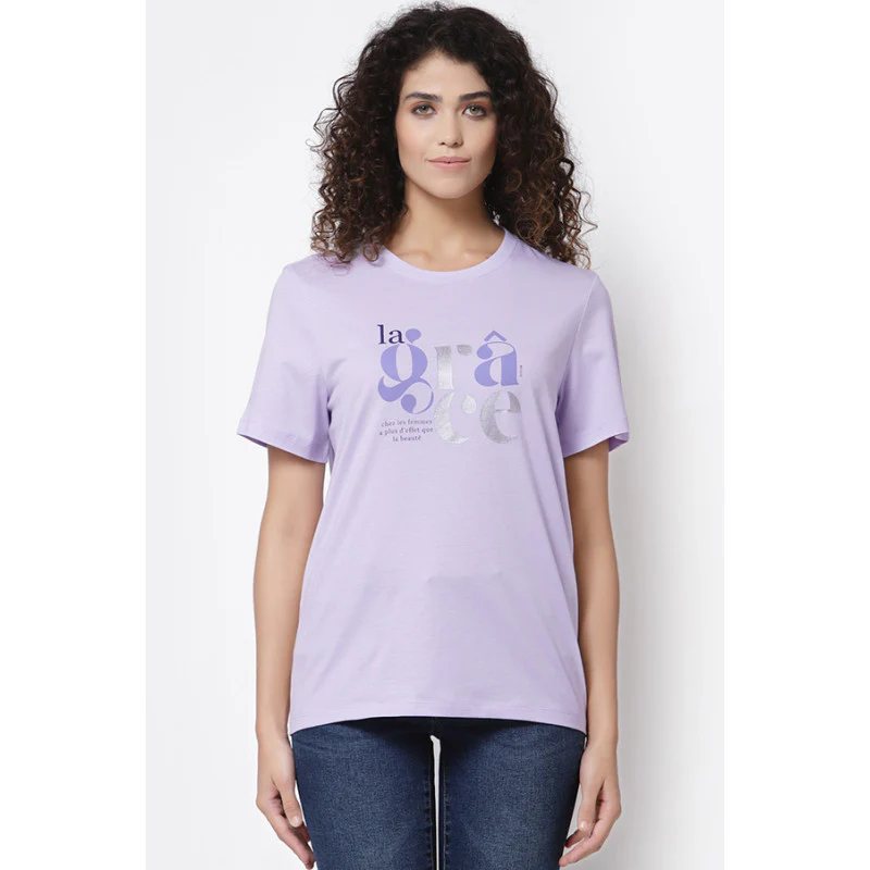 Women Lavender Round Neck T-Shirt