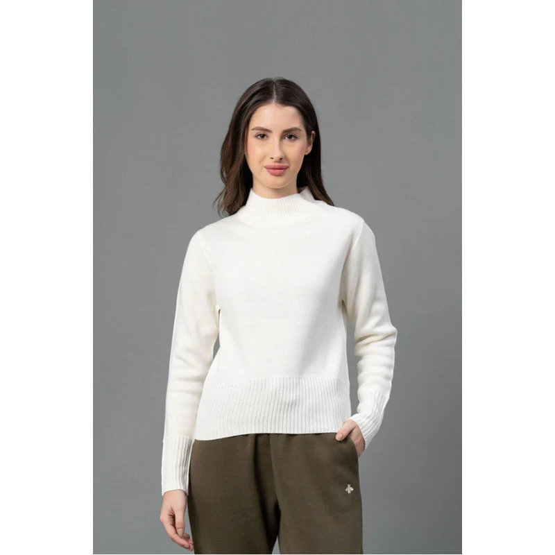 Women Off White Solid Sweater