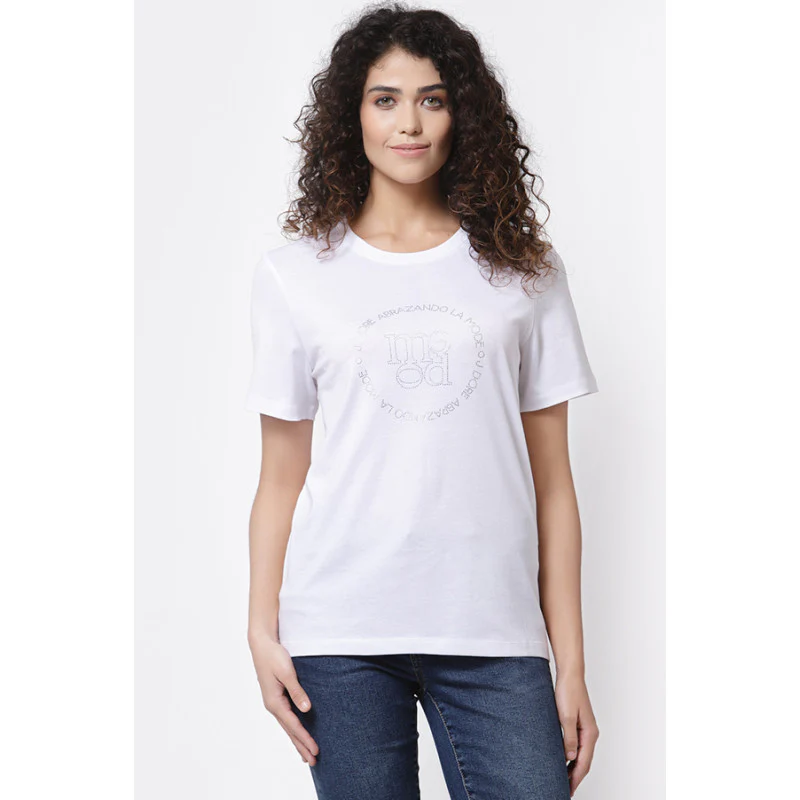 Women White Round Neck T-Shirt