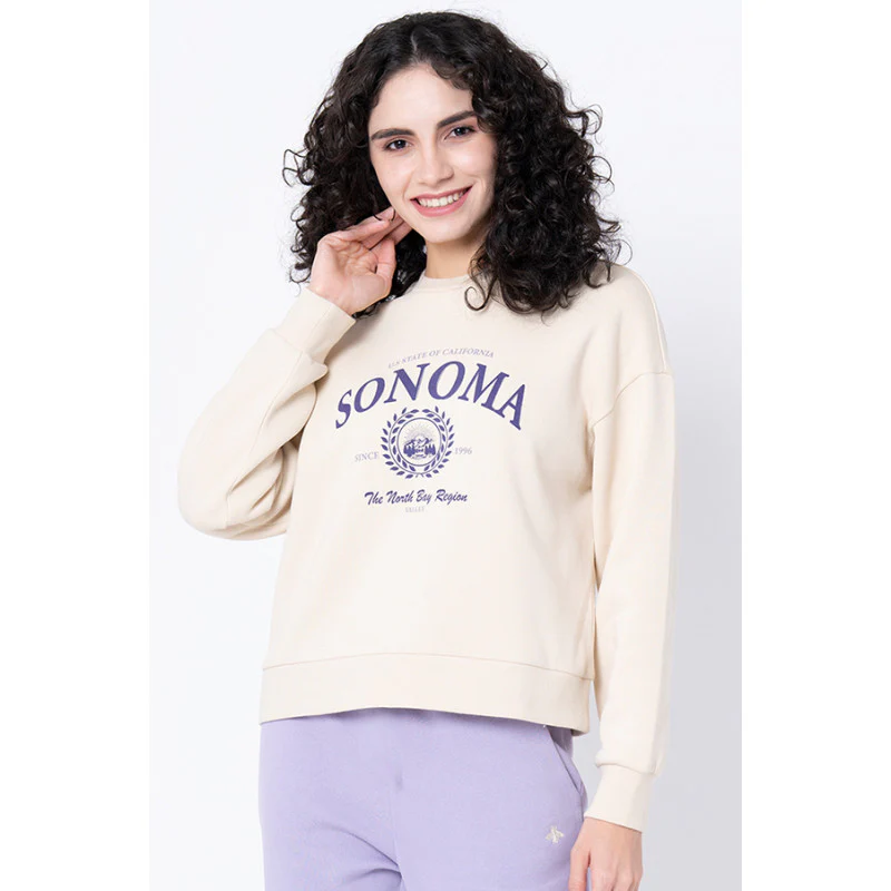 Women's Beige Graphic Print Sweatshirt