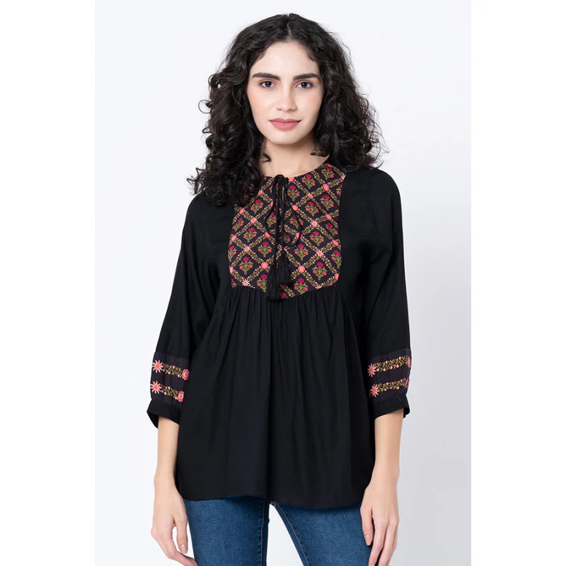 Women's Black Floral Blouse Top