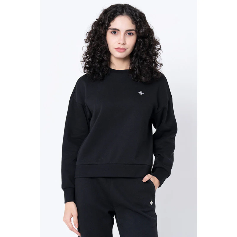 Women's Black Solid Sweatshirt