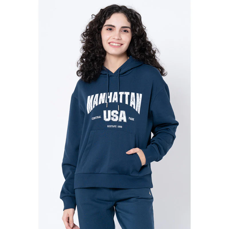 Women's Deep Blue Typography Hoodie