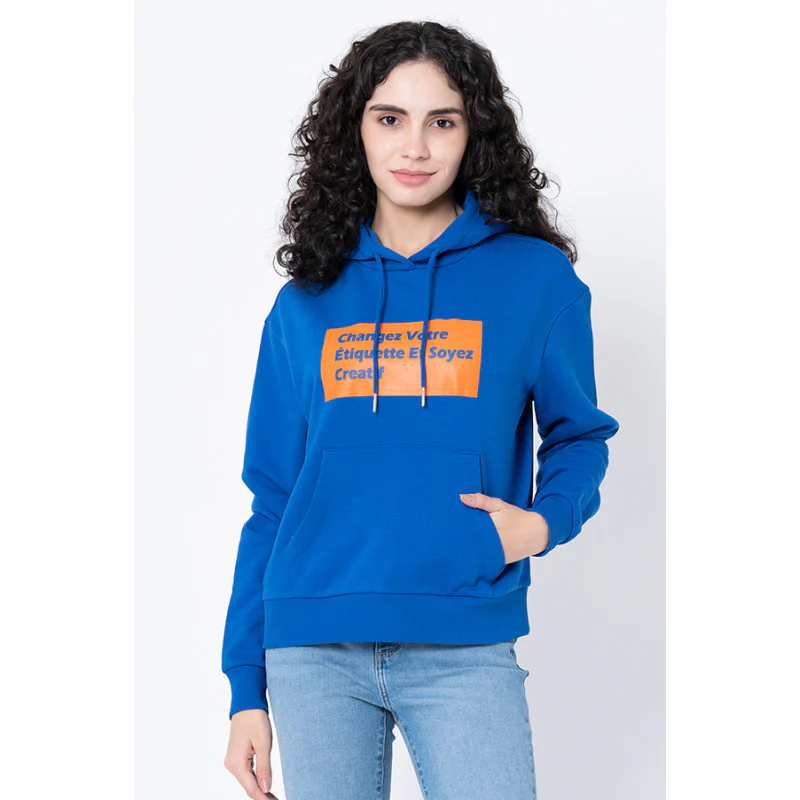Women's Electric Blue Typography Hoodie