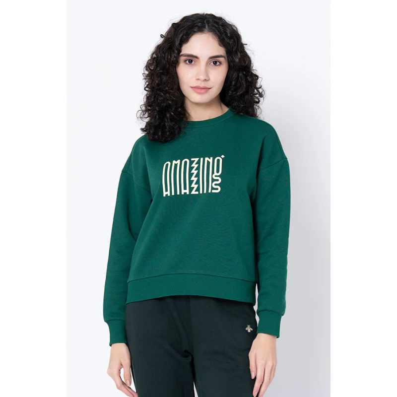 Women's Green Graphic Print Sweatshirt