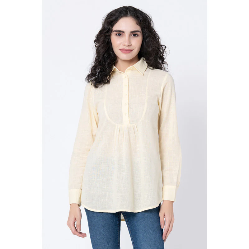 Women's Lemon Yellow Solid Blouse Top