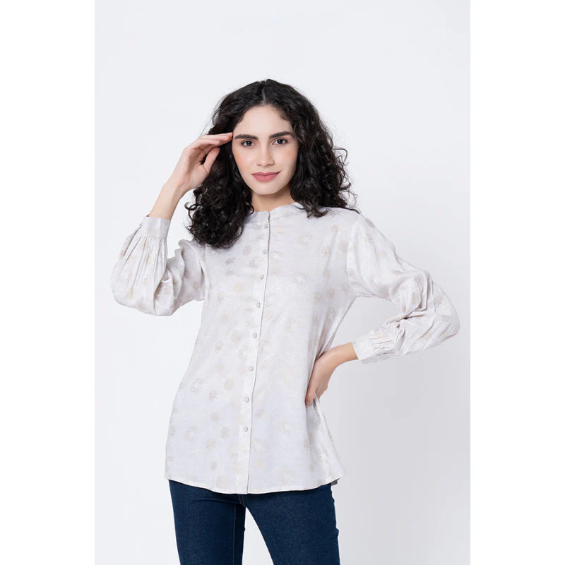 Women's Light Grey Floral Blouse Top