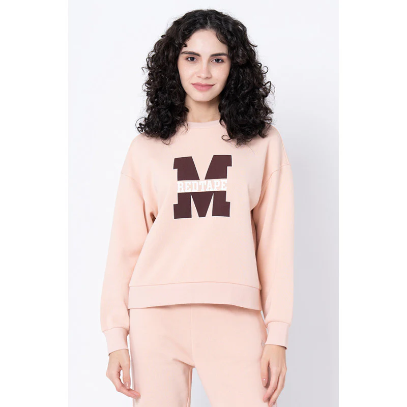Women's Light Peach Typography Sweatshirt