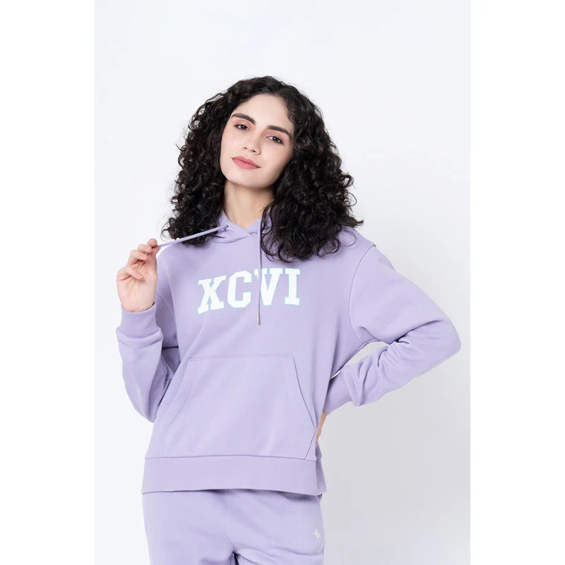 Women's Light Purple Typography Hoodie