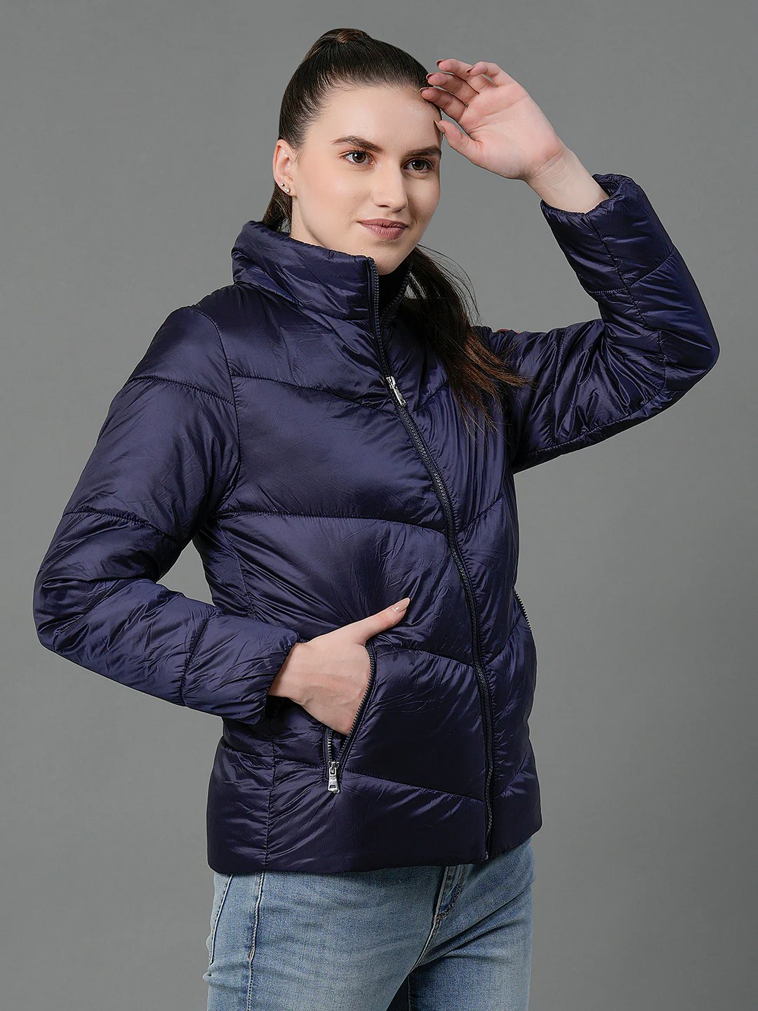 Women's Mid Night Blue Padded Jacket - Image 3
