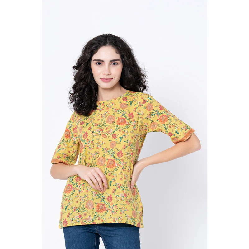 Women's Mustard Yellow Floral Print Blouse Top