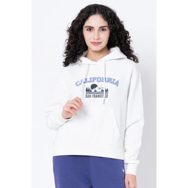 Women's Off White Graphic Print Hoodie