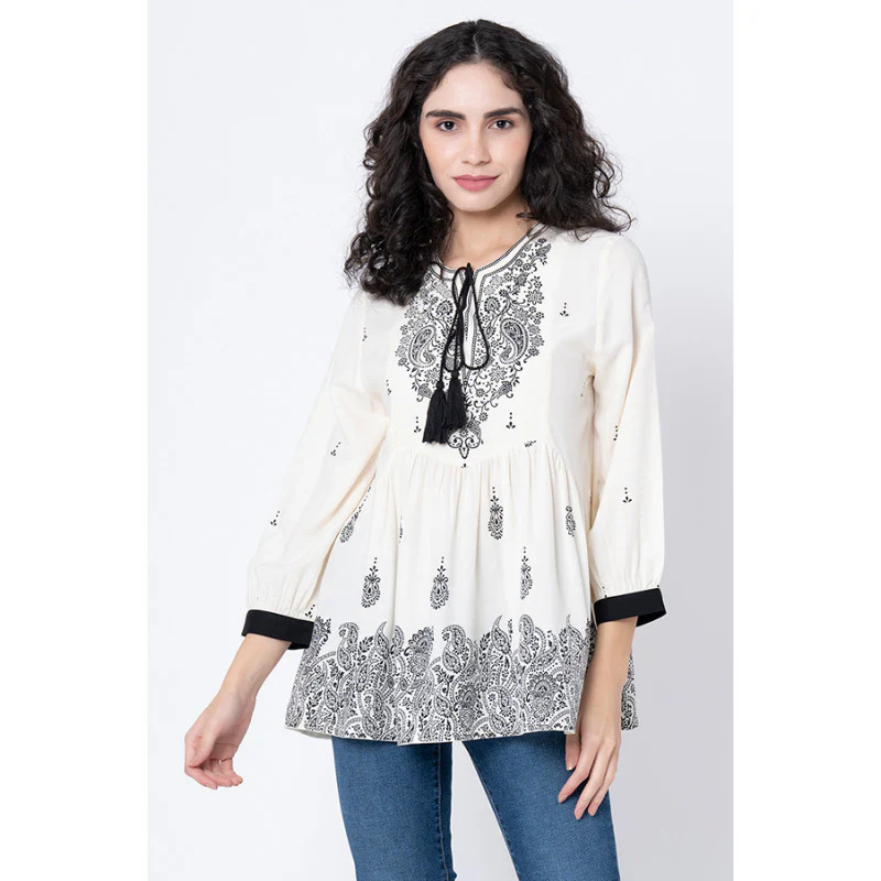 Women's Off White Printed Blouse Top