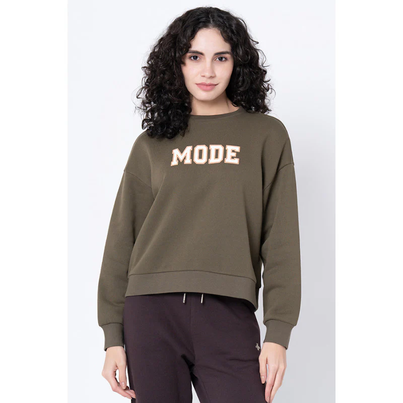 Women's Olive Typography Sweatshirt