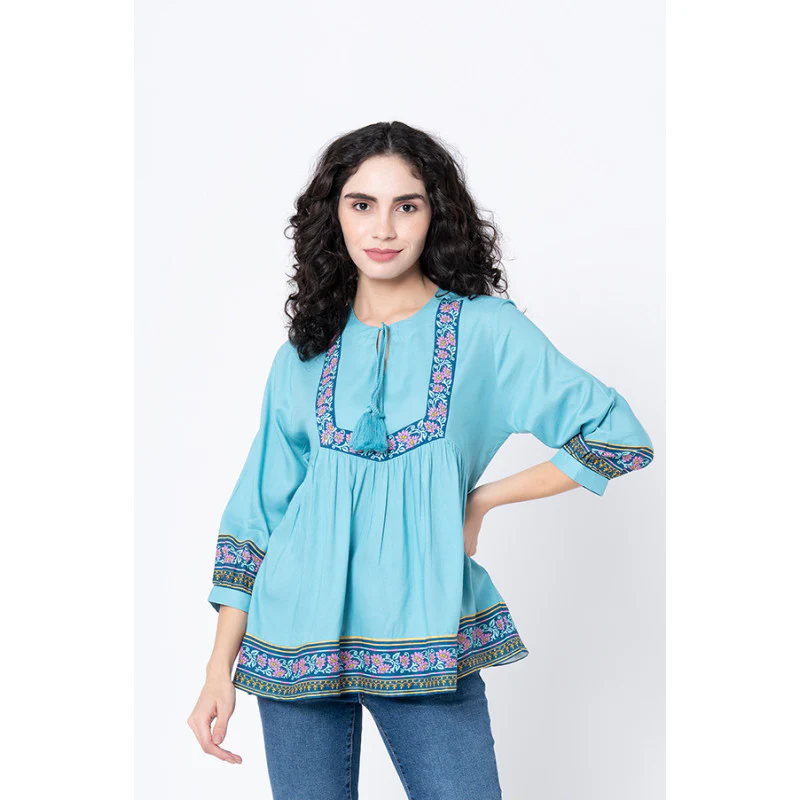 Women's Sea Green Floral Blouse Top