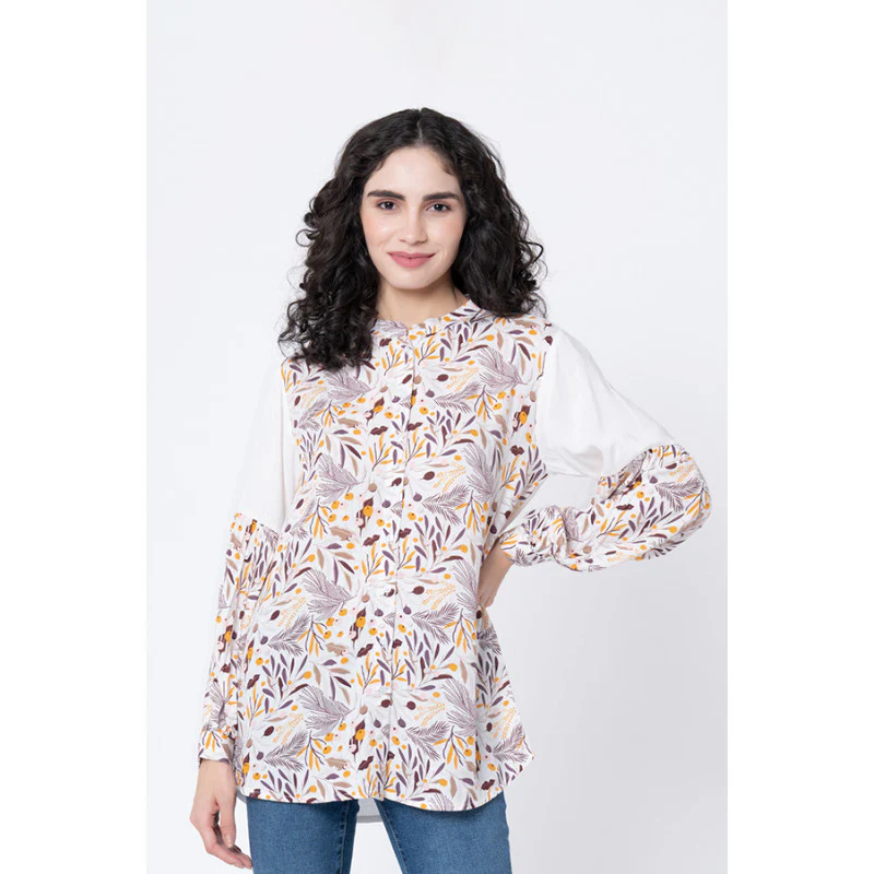 Women's White Tropical Blouse Top