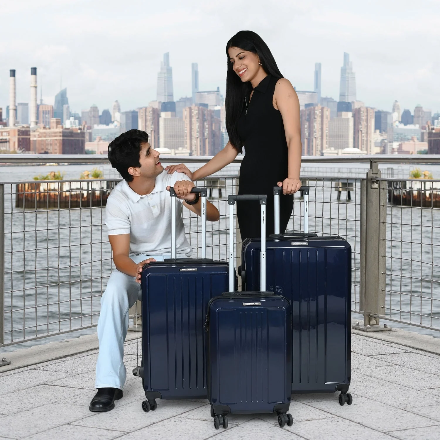 Navy 8 Wheels Trolley Bag Set of 3 (Large + Medium + Cabin)