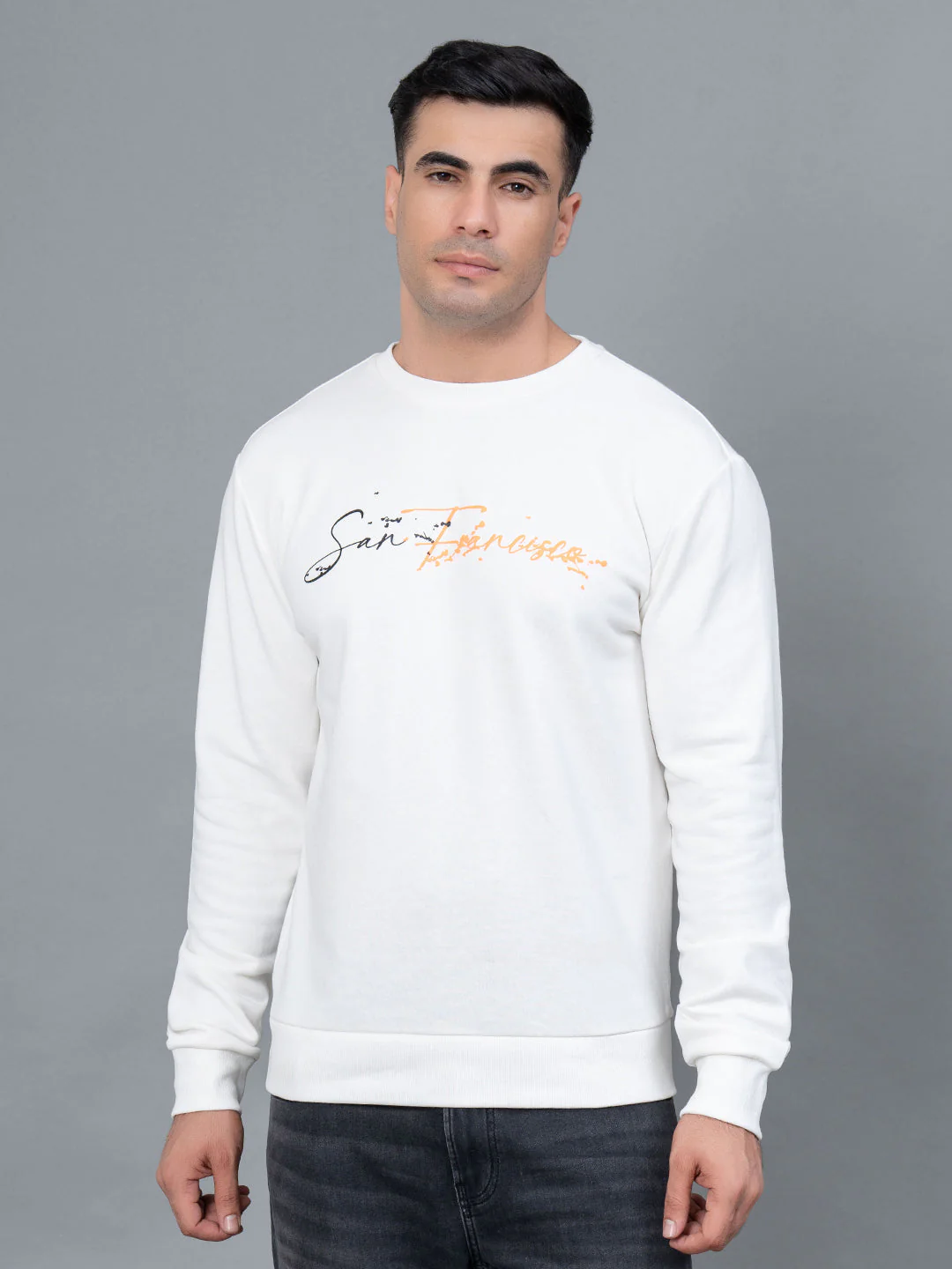 Off White Graphic Print Cotton Poly Fleece Men's Sweatshirt