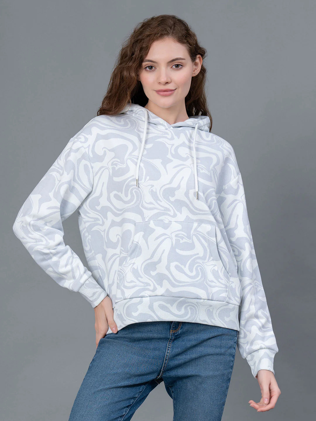 Off White Graphic Print Cotton Poly Fleece Women's Hoodie