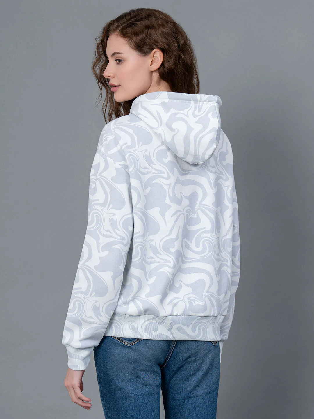 Off White Graphic Print Cotton Poly Fleece Women's Hoodie - Image 3