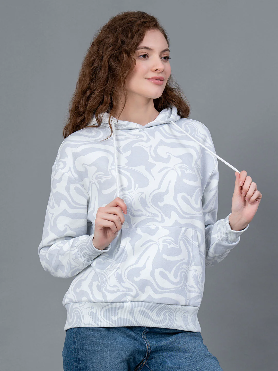 Off White Graphic Print Cotton Poly Fleece Women's Hoodie - Image 6